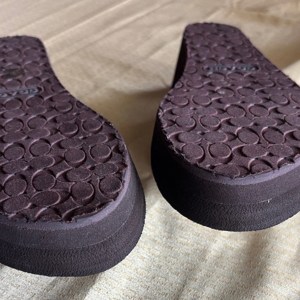 Coach Black Footbed White-Trim Logo Strap Thong Sandals - Picture 10 of 16